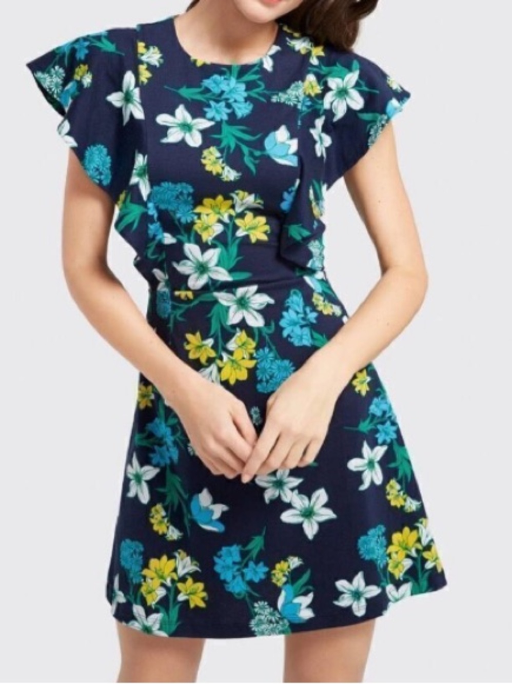 Draper James  / Ellison navy Floral Ruffle Sleeve mini dress